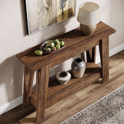 41.3" Farmhouse Console Table, 2-Tier Wooden Entryway Table with Storage, Rustic Narrow Behind Couch