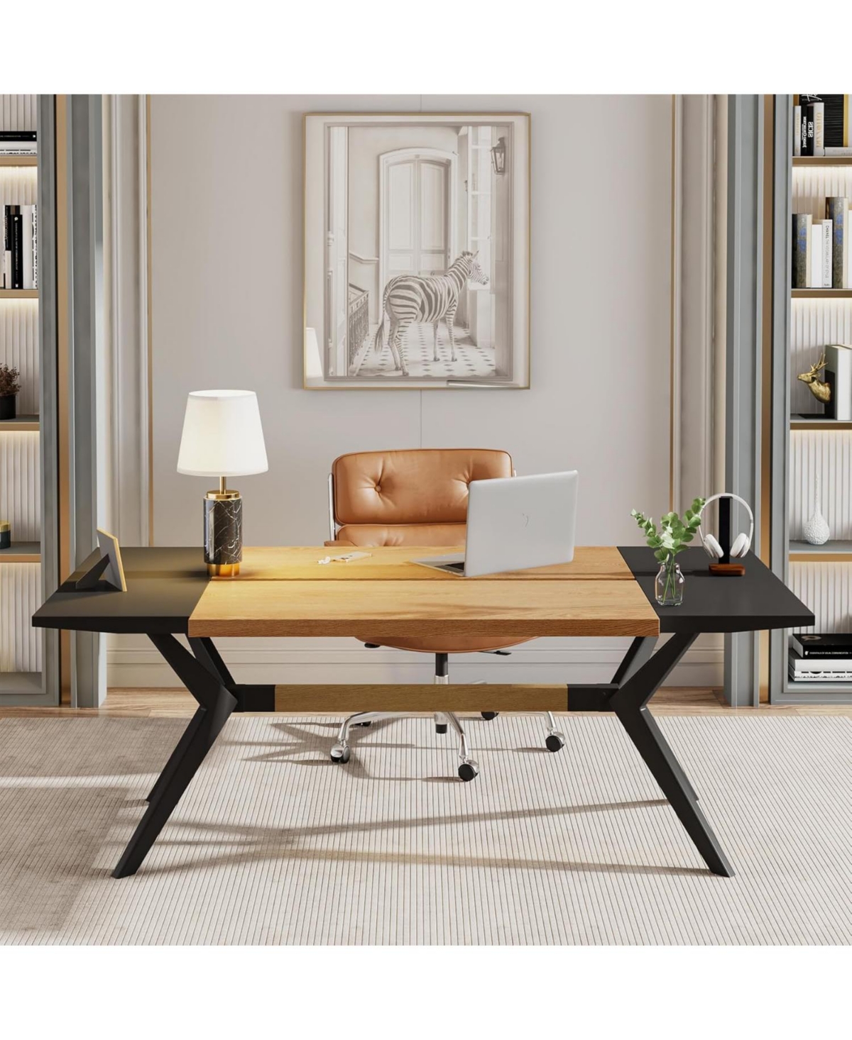 Tribesigns 63 Inch Executive Desk, Office Computer Desk with Thickened X-Shape Frame, Modern Working Table Business Furniture for Home Office, O