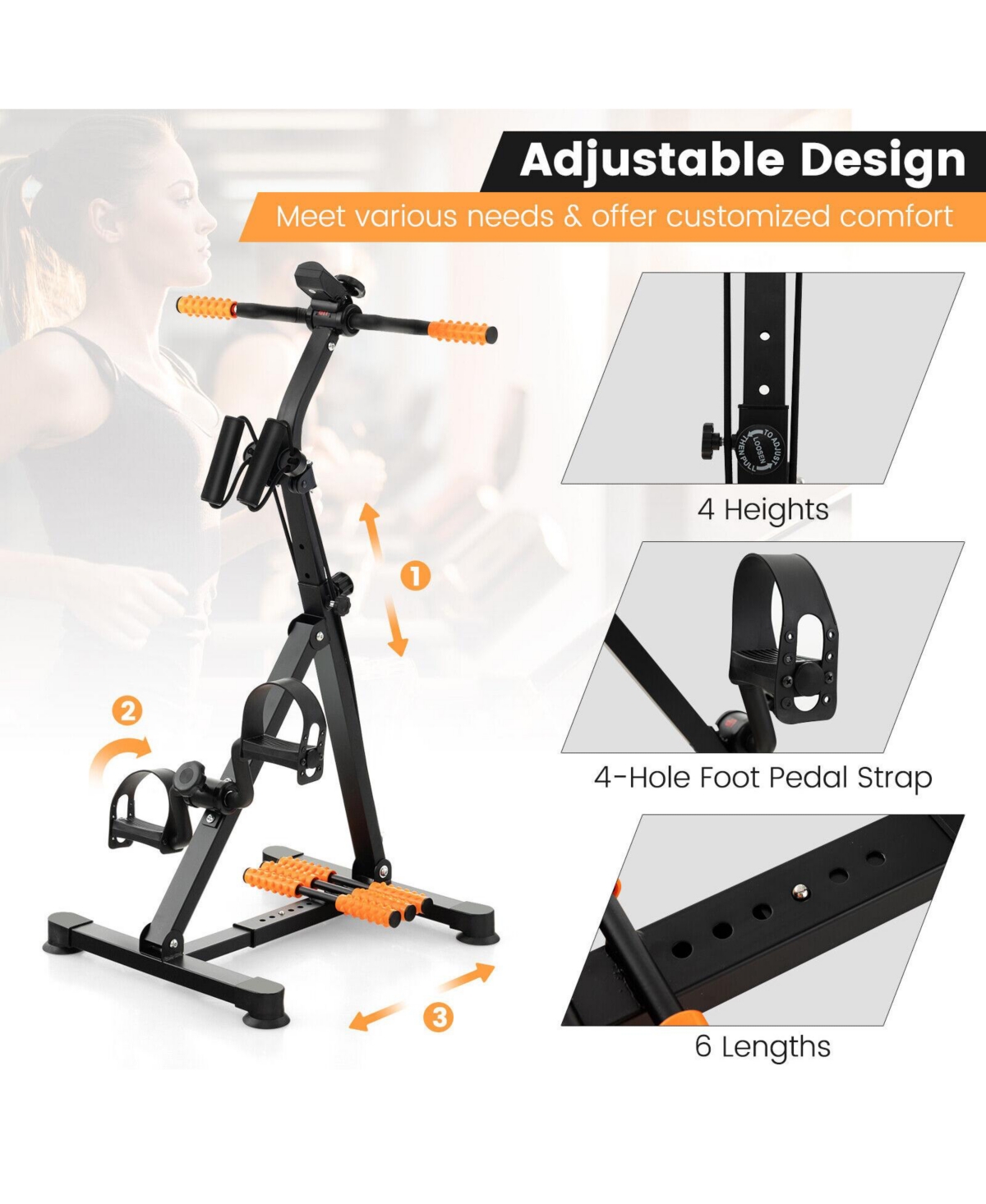 Vebreda Adjustable Lcd Pedal Exercise Bike with Massage- Yellow