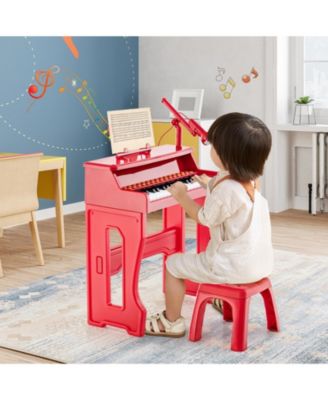 37 Keys Music Piano with Microphone Kids Piano Keyboard with Detachable Music Stand-Red