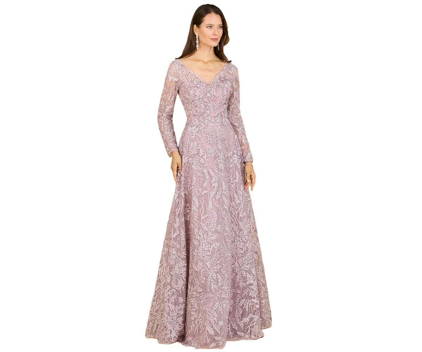 Женские платья Lara A-line Gown With Long Sleeves, V-Neckline, цвет: Розовато-лиловый — фото 1