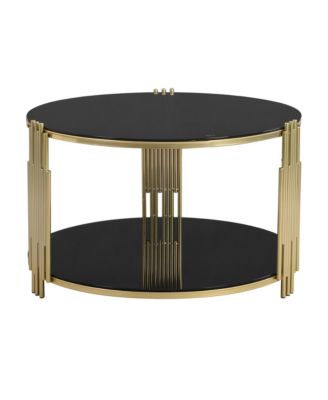 Streamdale Sleek Black Mirror Coffee Table with Gold Base