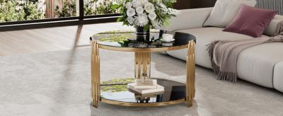 Streamdale Sleek Black Mirror Coffee Table with Gold Base