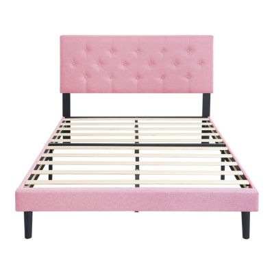 Queen Bed with Tufted Headboard, No Box Spring Needed