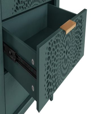 3-Drawer Carved Dresser Chest with Metal Handles