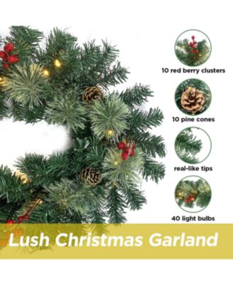 Christmas Garland with 40 Light and Pine Cones Berry Clusters 6ft