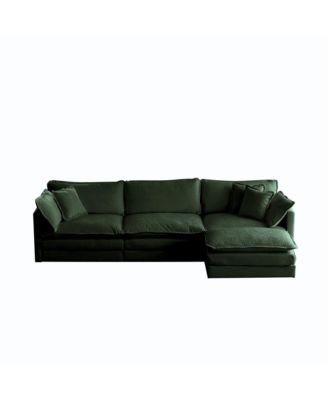 Comfy Modular Oversized L-Shaped Sectional Sofa with Ottoman (Green)