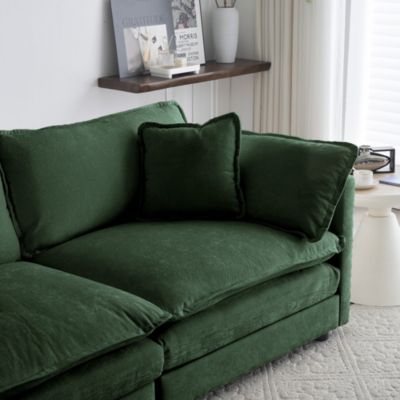 Comfy Modular Oversized L-Shaped Sectional Sofa with Ottoman (Green)