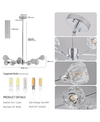 Modern Chrome Chandelier 9-Light Fixtures for Multiple Rooms