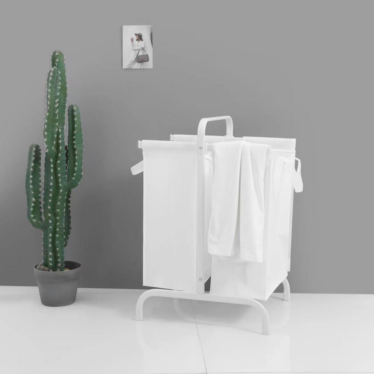 110L 2-Tier Laundry Hamper with Lid, Sorting Cards - White