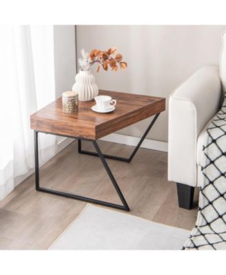 Set of 2 Coffee Tables with Powder-Coated Metal Legs, Modern Nesting Accent Tables