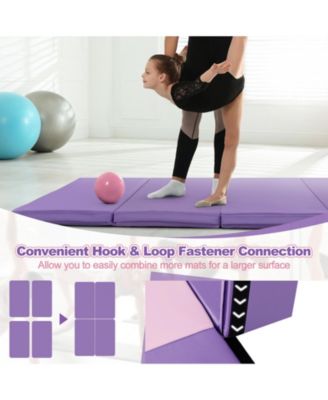 Folding Gymnastics Mat with Carry Handles and Sweatproof Detachable PU Leather Cover-Purple