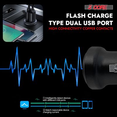 USB Car Charger Cigarette Lighter Adapter Dual USB Port Adapter 12/24 V Fast Charging