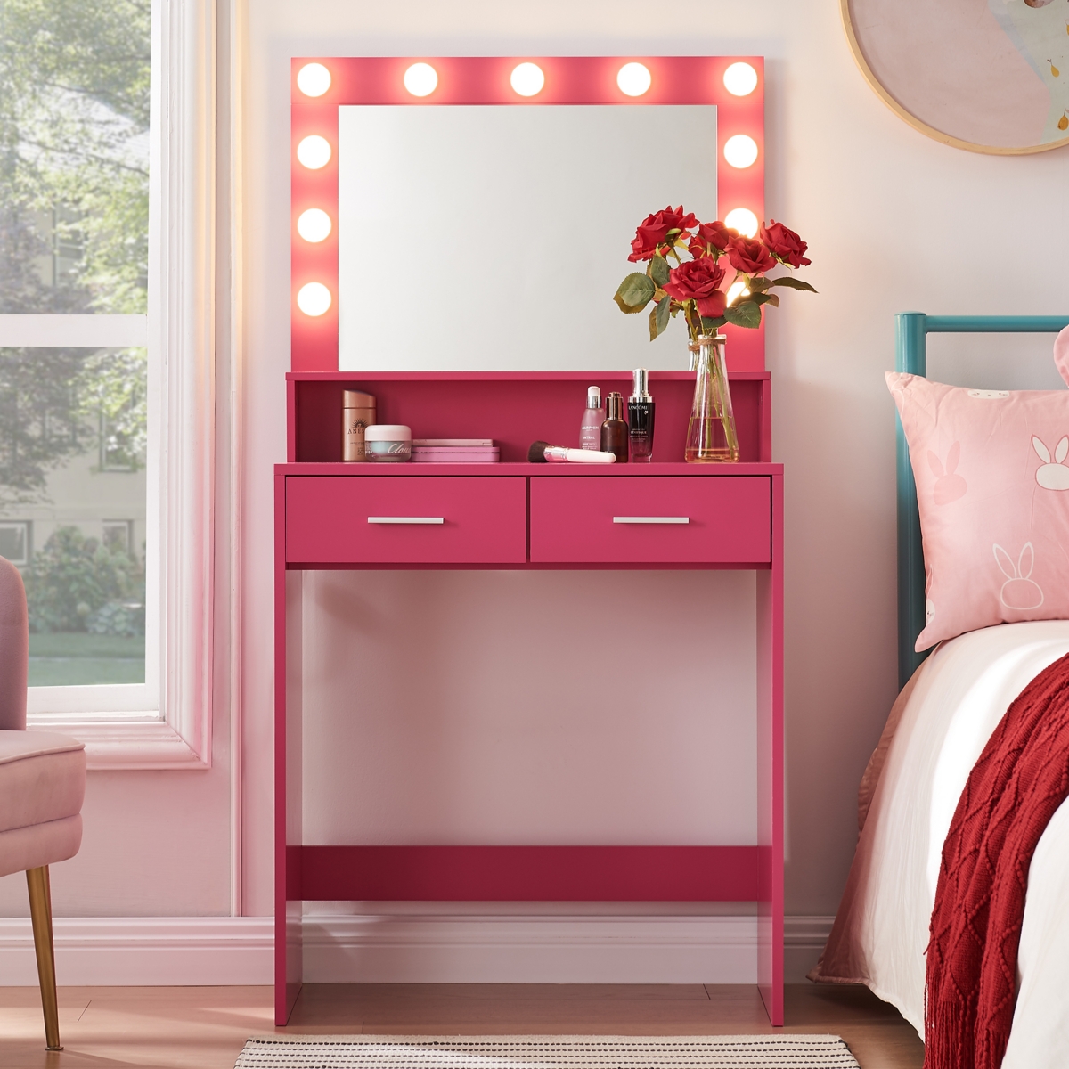 Streamdale Furniture Vanity Desk with Mirror, Large Drawer, Storage, Adjustable Lighting