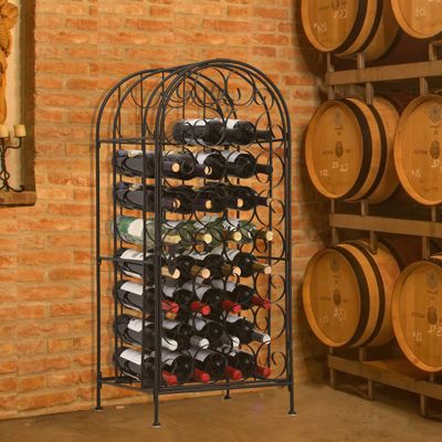 35 Bottle Wrought Iron Wine Rack Cabinet with Lock - Black