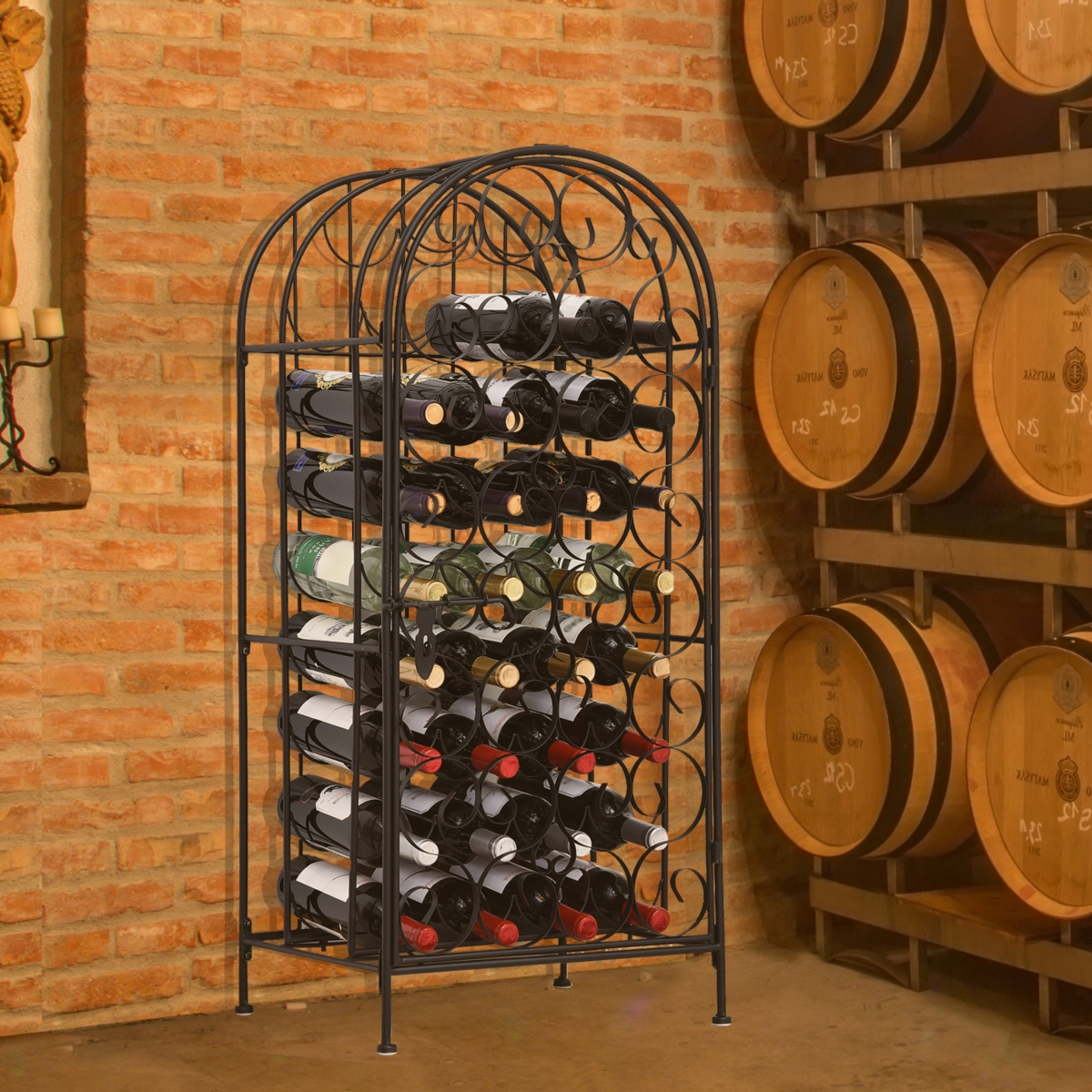 Streamdale Furniture 35 Bottle Wrought Iron Wine Rack Cabinet with Lock - Black