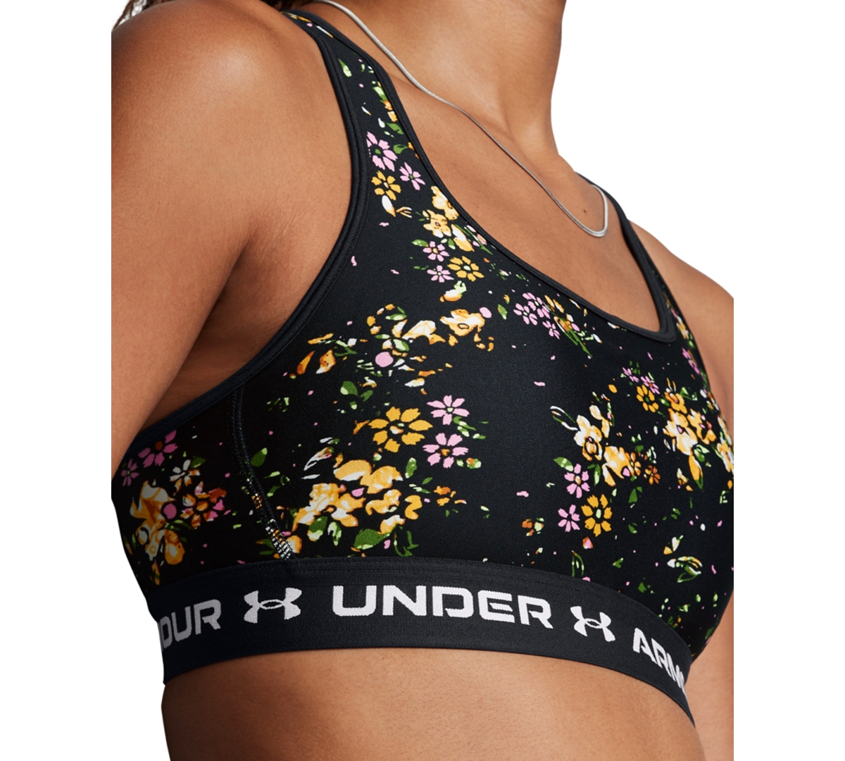 Under Armour Women's Printed Cross-Back Medium Impact Sports Bra -floral/white