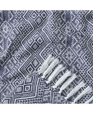Premium Modern Diamond Woven Cotton Blanket with Tassels, Throw