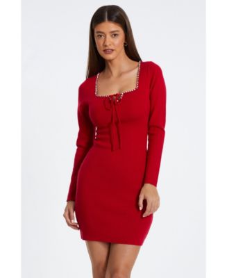knee length dresses for ladies Red Mini Sweater Dress – Holy Thrift main image 1
