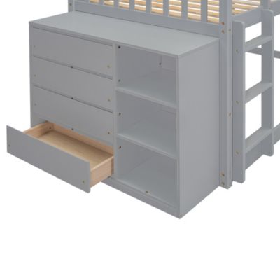 Streamdale Twin over Twin Bunk Bed with 4 Drawers and 3 Shelves-Gray