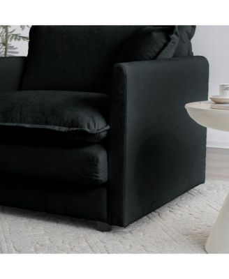 Black Chenille 2-Seat Upholstered Loveseat with Pillows