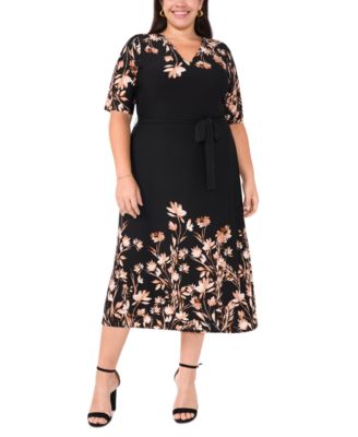 MSK Plus Size V Neck Tie Waist Short Sleeve Dress Macy s