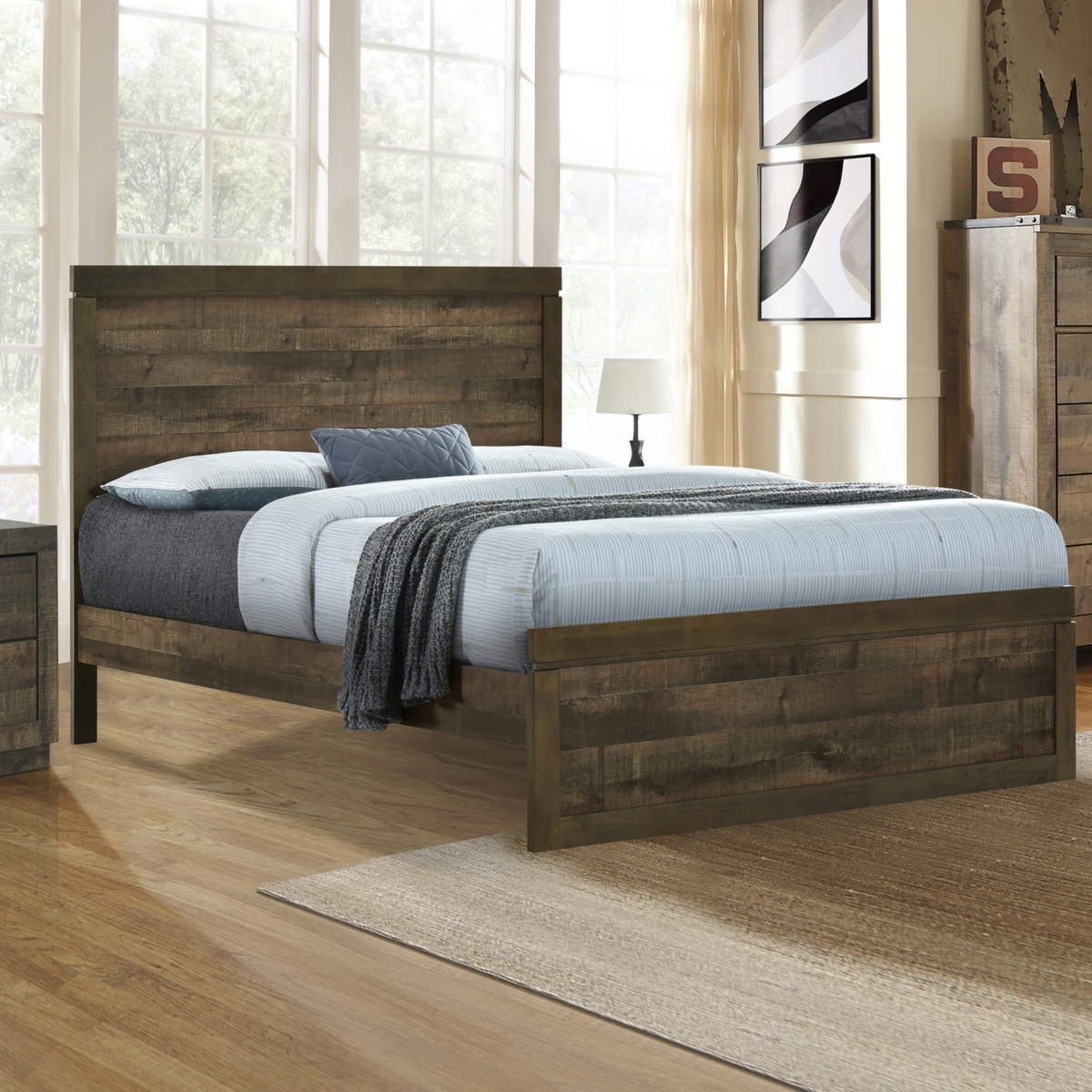 Streamdale Furniture Vintage Farmhouse Queen Platform Bed with Wooden Slats, No Box Spring