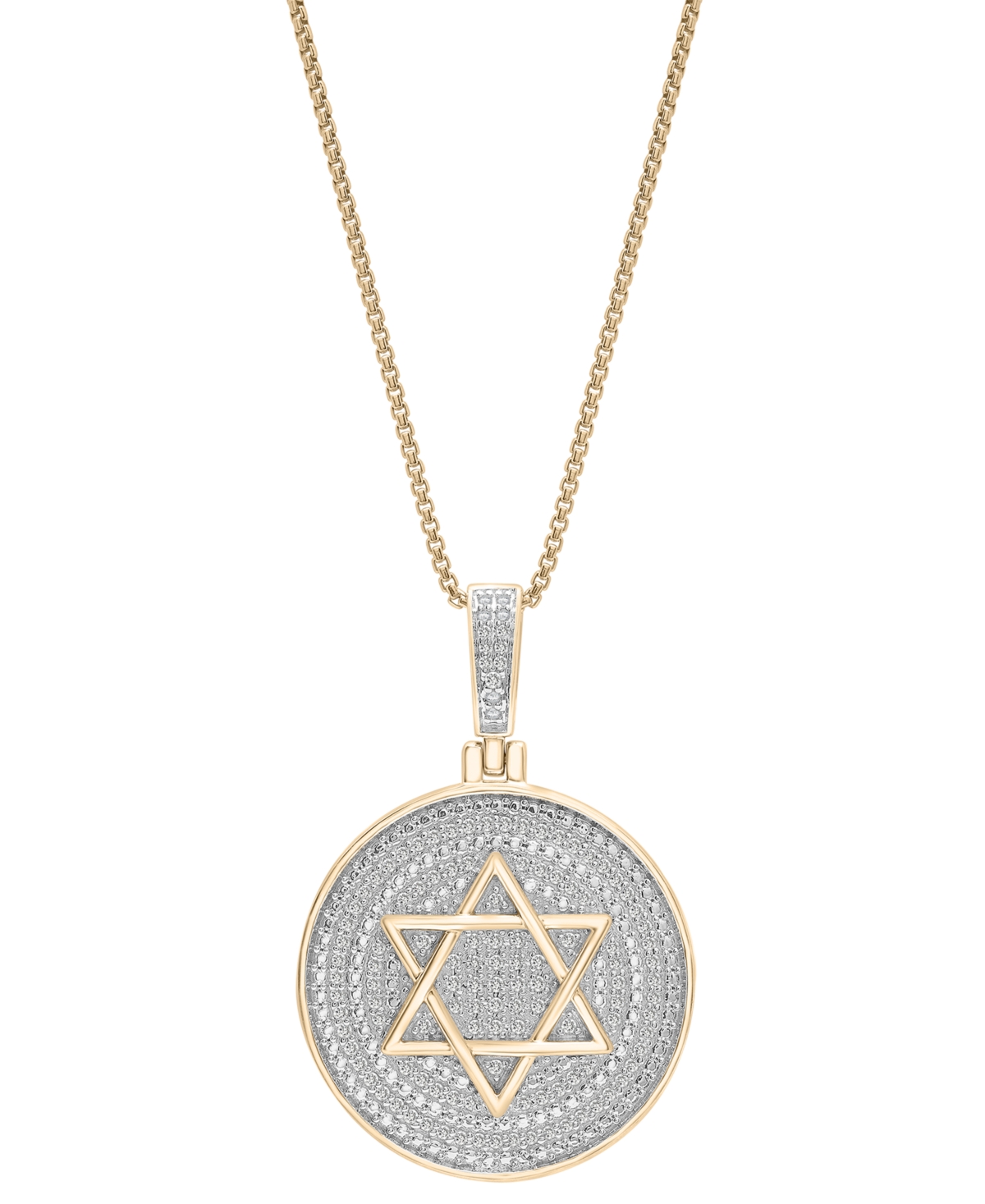 Macy's Men's Diamond Star Of David Disc 22" Pendant Necklace (1/2 Ct. T.w.) In 14k Gold-plated Sterling Sil In Gold Over Silver