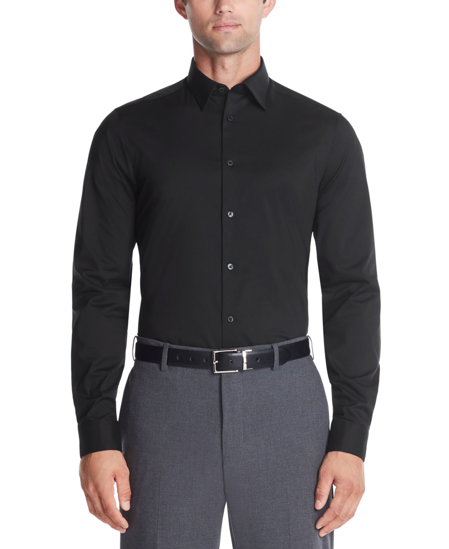 Мужская рубашка Calvin Klein Slim-Fit Stretch Dress Shirt, цвет: Чёрный — фото 1