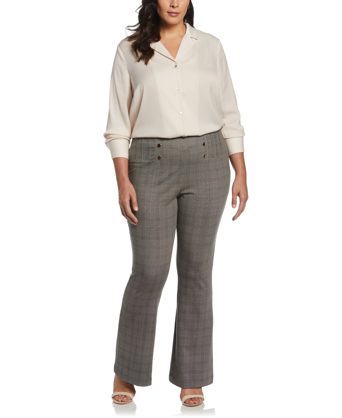 Rafaella Plus Size Notch Collar Silk Long Sleeve Button-Down Blouse