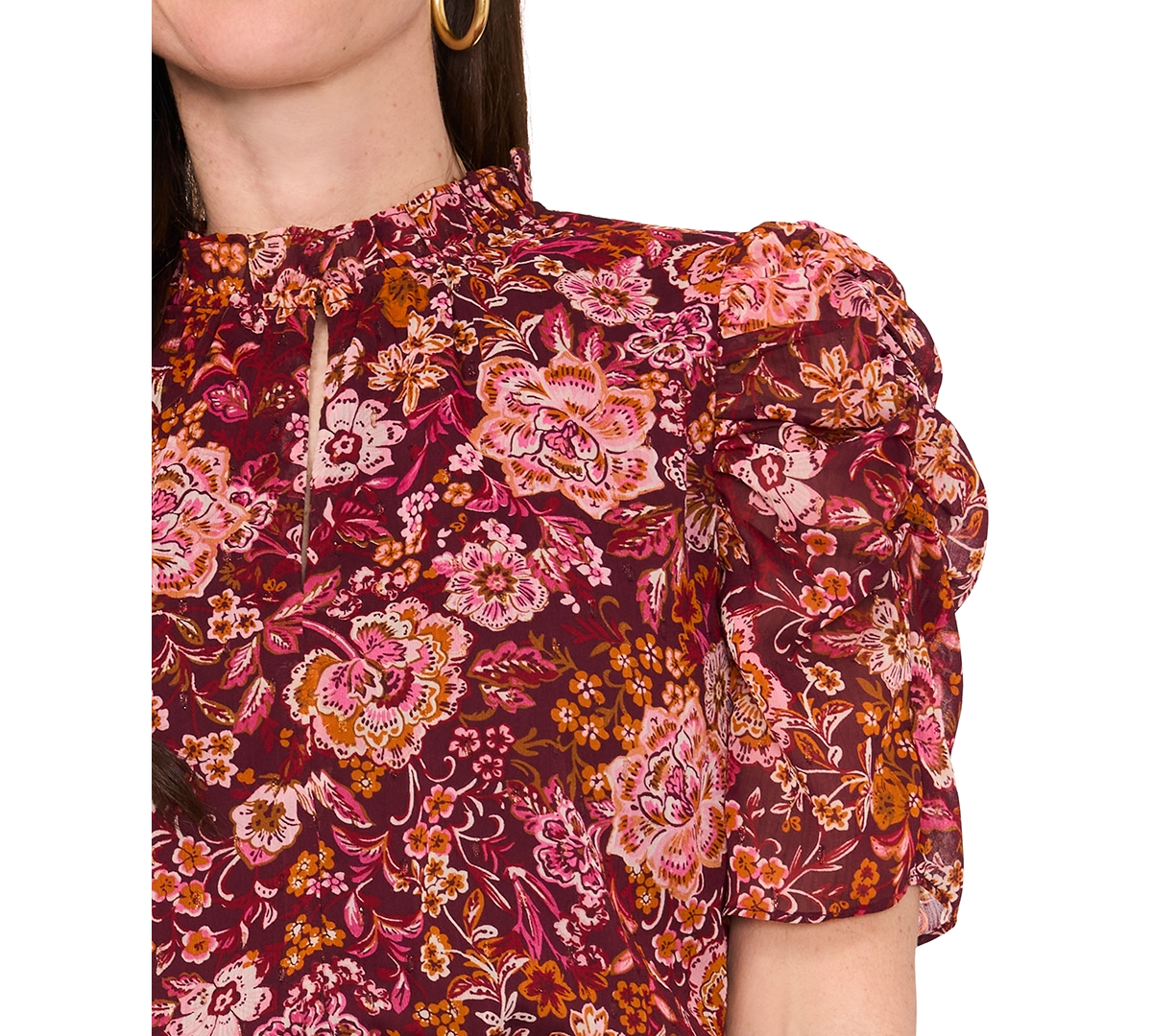 Msk Petite Floral-Print Puff-Sleeve Fit & Flare Dress