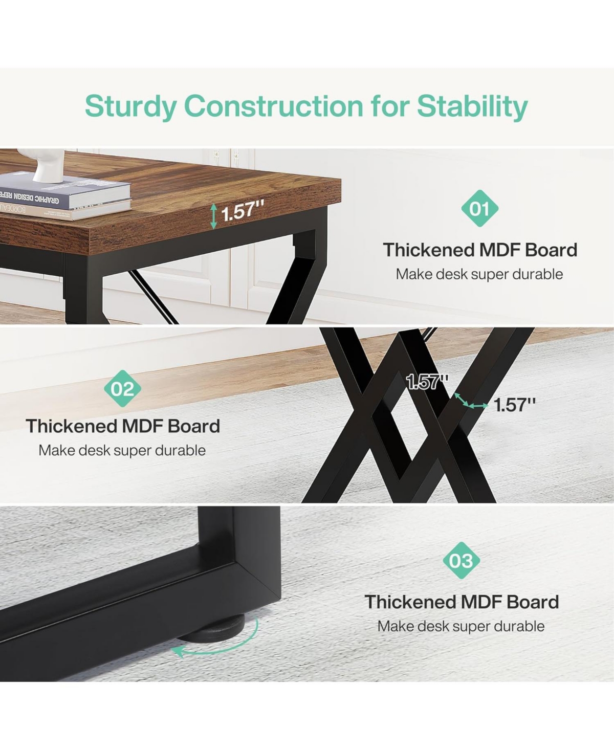 Tribesigns Executive Desk, Office Desk with Extra Thickened Wooden Tabletop and Metal Frame, 63 Inches Computer Desk Writing Table Study Desk fo