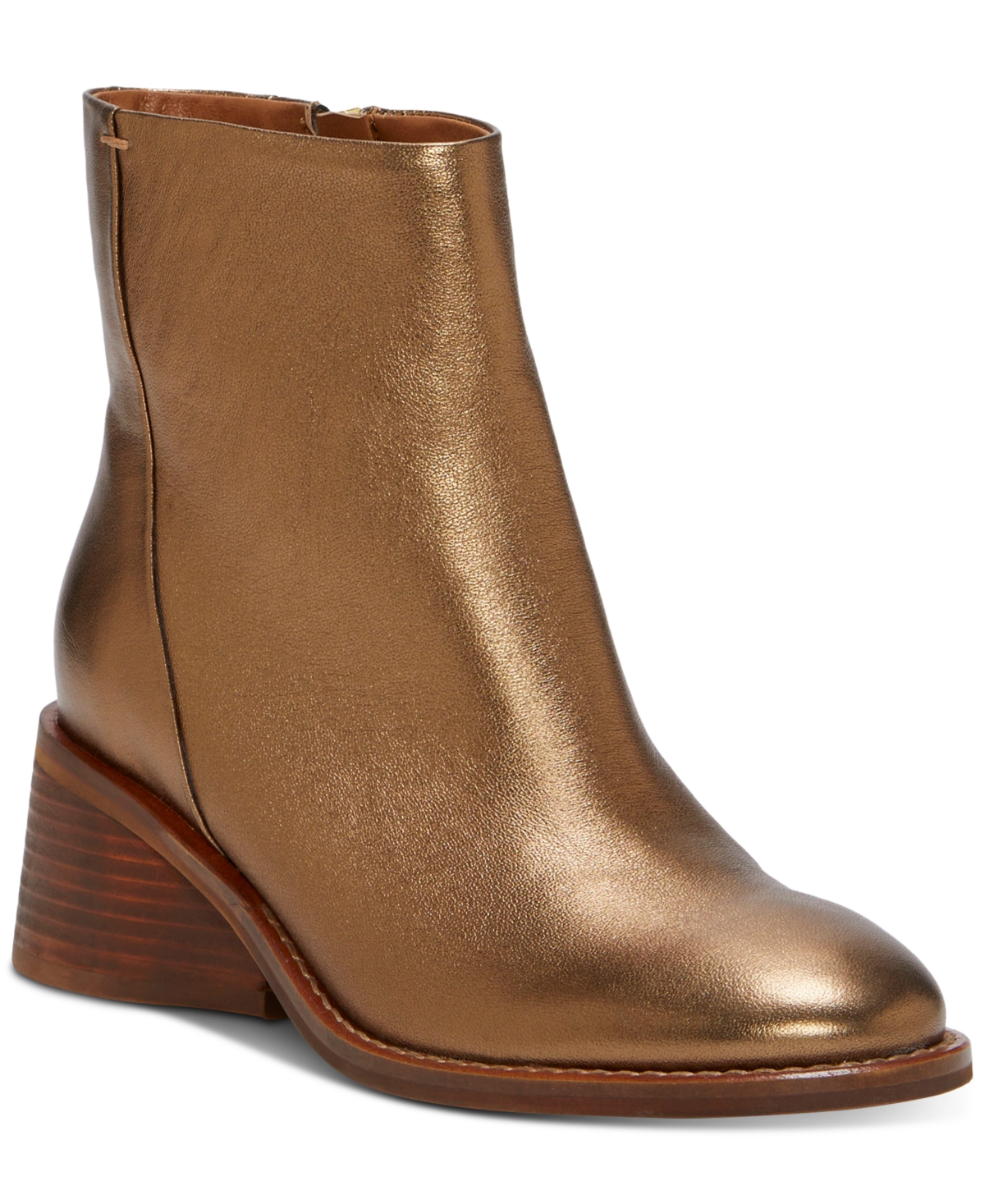 Shop Lucky Brand Women's Caddier Block-heel Dress Booties In Bronze Metallic Leather