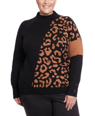 Plus Size Leopard Mock Neck Sweater