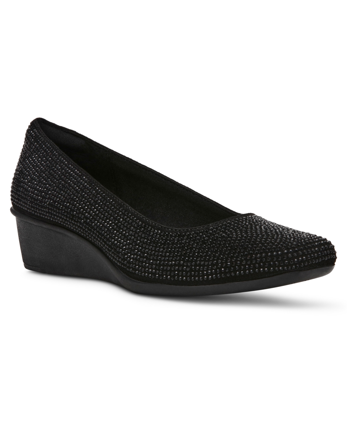 Anne Klein Womens Embellished Man Made Wedge Heels In Black Crystal