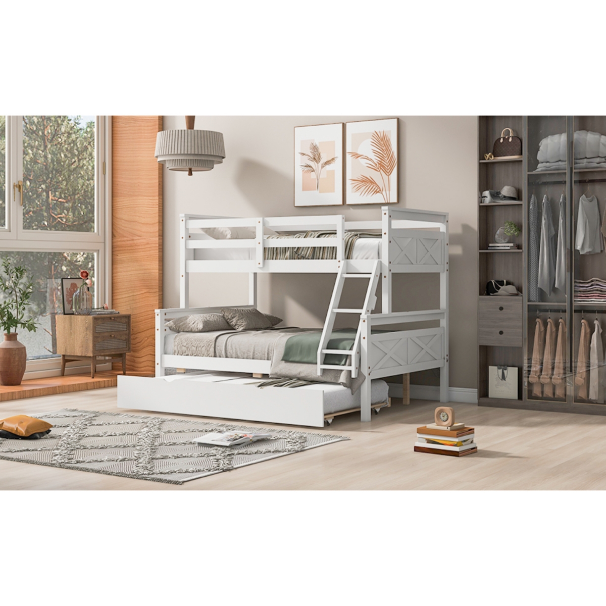 Streamdale Twin/Full Bunk Bed, Trundle, Safety Rails, Gray