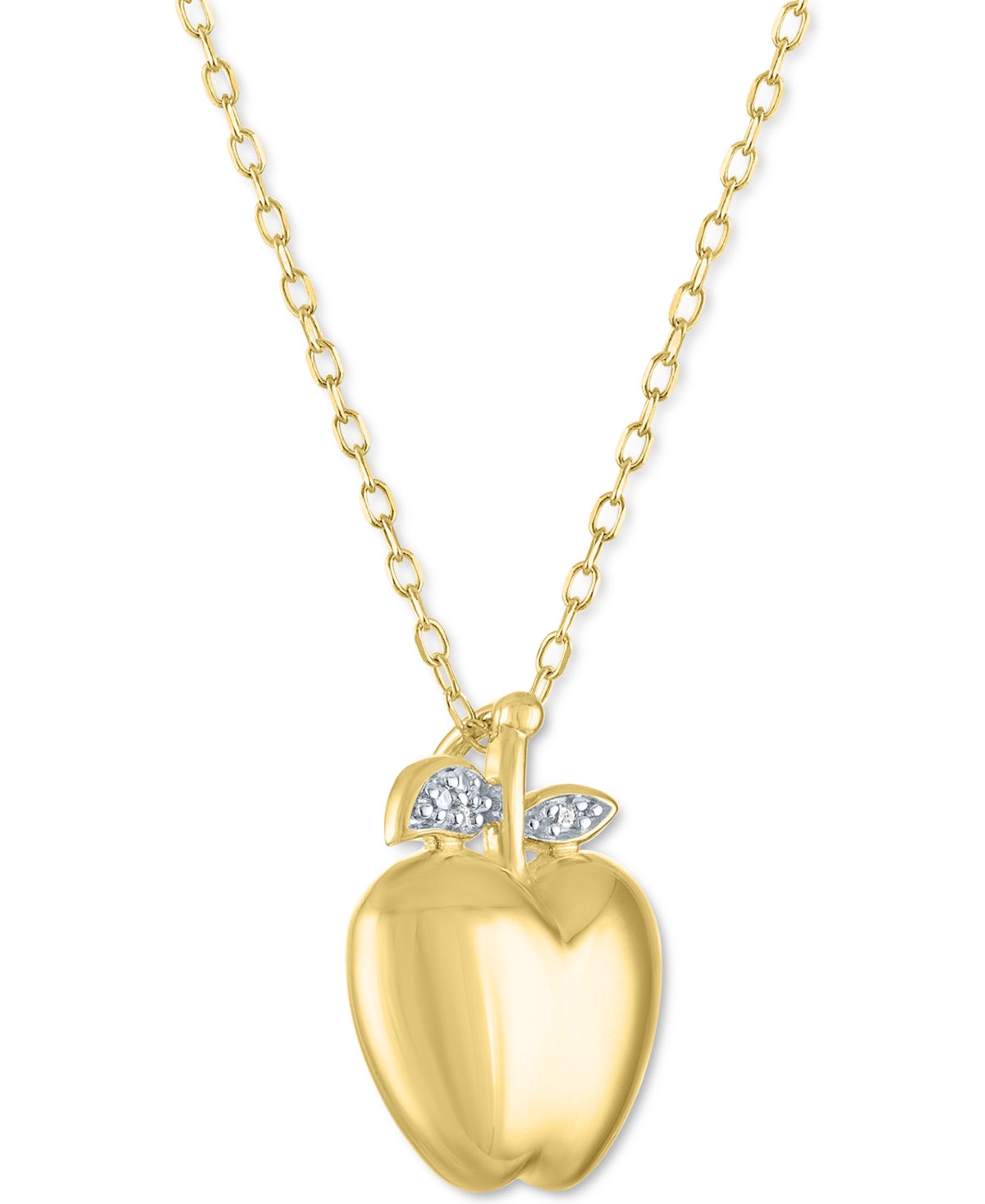MACY'S DIAMOND ACCENT APPLE PENDANT NECKLACE IN 14K GOLD-PLATED STERLING SILVER, 16" + 2" EXTENDER 