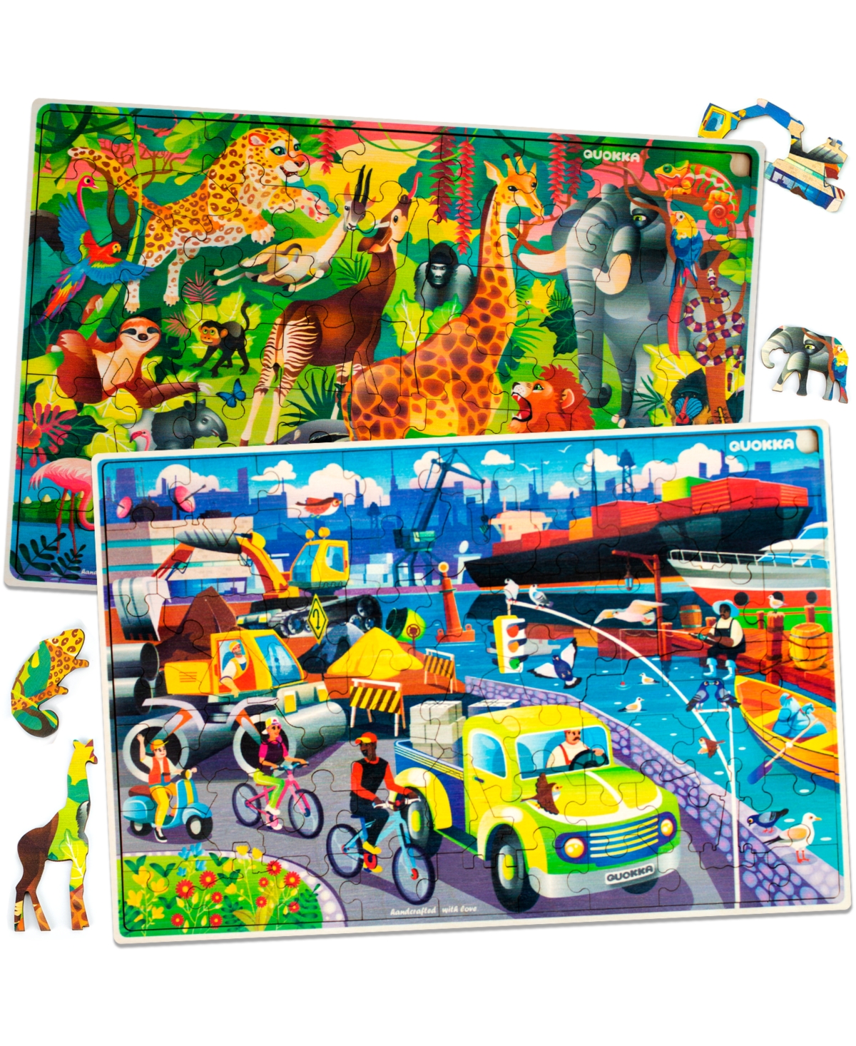 Quokka 4 x 60 Piece Wooden Puzzles for Kids Ages 4-6 – Cars Ships and Animals - Cars ships and animals