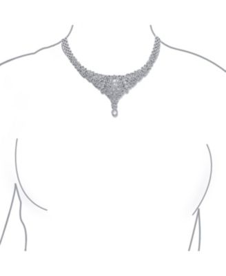 Art Deco-Inspired Swirl Leaf Collar V Statement Necklace With Cleavage Dangling Open Teardrop Micro Pave Cubic Zirconia CZ