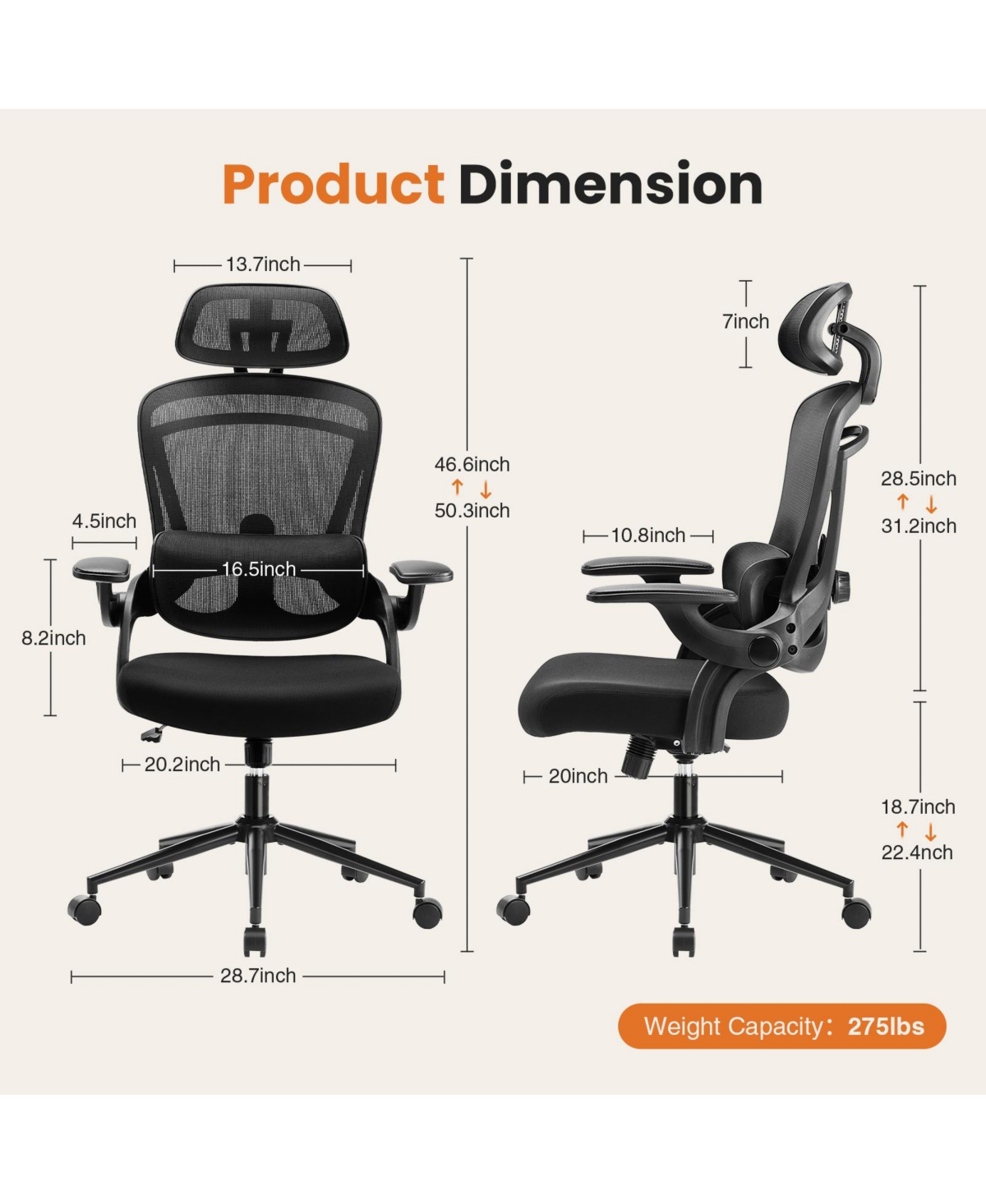 Streamdale Furniture Adjustable Mesh Office Chair with Lumbar Support & Headrest