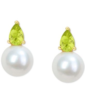 Cultured Freshwater Pearl & Birthstone Stud Earrings in 18k Gold-Plated Sterling Silver, 18k Rose Gold-Plated Sterling Silver or Sterling Silver