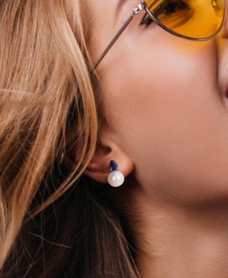 Cultured Freshwater Pearl (8-1/2mm) and Birthstone Stud Earrings in 18k Gold-Plated Sterling Silver, 18k Rose Gold-Plated Sterling Silver or Sterling Silver