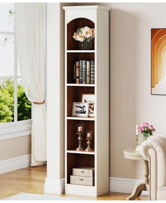 70.9-Inch Tall Narrow Bookcase, 5-Tier Cube Bookshelf with Storage, Modern Slim Corner Display Shelves for Home Office, Living Room