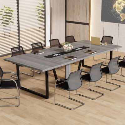 94.5-Inch Conference Table for 10 People, Industrial 8 FT Meeting Table with Two Grommets, Rectangular Podcast Training Table
