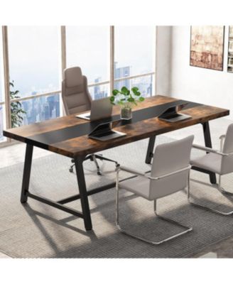 Dining Table for 8 People, 70.87-inch Rectangular Wood Kitchen Table with Strong Metal Frame, Industrial Large Long Dining Room Table
