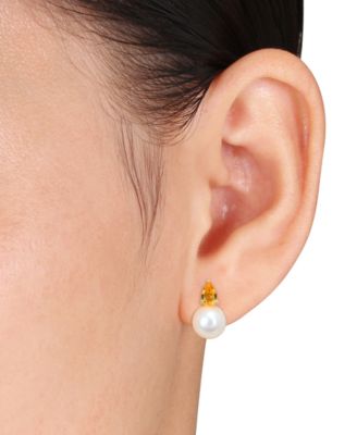 Cultured Freshwater Pearl (8-1/2mm) and Birthstone Stud Earrings in 18k Gold-Plated Sterling Silver, 18k Rose Gold-Plated Sterling Silver or Sterling Silver