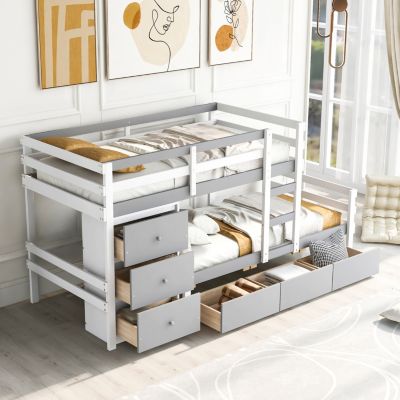 Twin Over Twin Loft Bunk Bed With Drawers And Ladder