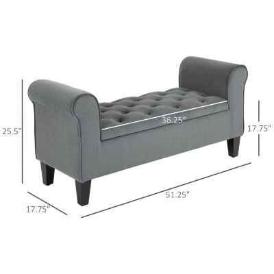 Tufted Storage Bench with Rolled Arms