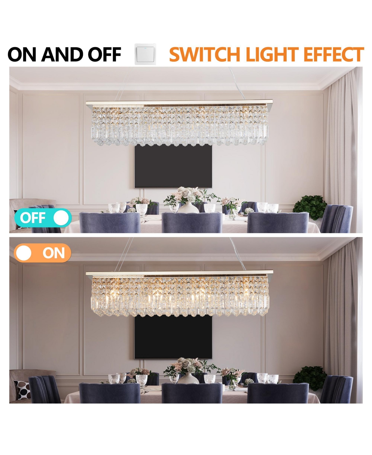 Streamdale Furniture ModernRectangle Raindrop Chandelier for Dining Room & Kitchen - Gold