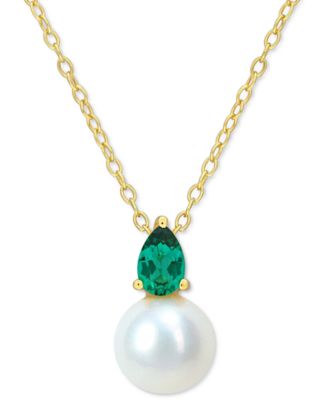 Cultured Freshwater Pearl & Birthstone 18" Pendant Necklace in 18k Gold-plated Sterling Silver, Rose Gold-plated Sterling Silver or Sterling Silver